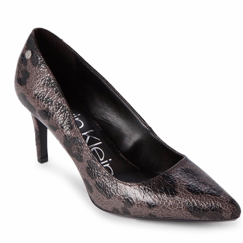 💼 Calvin Klein Black Grey Leopard Heels NWOT 7.5